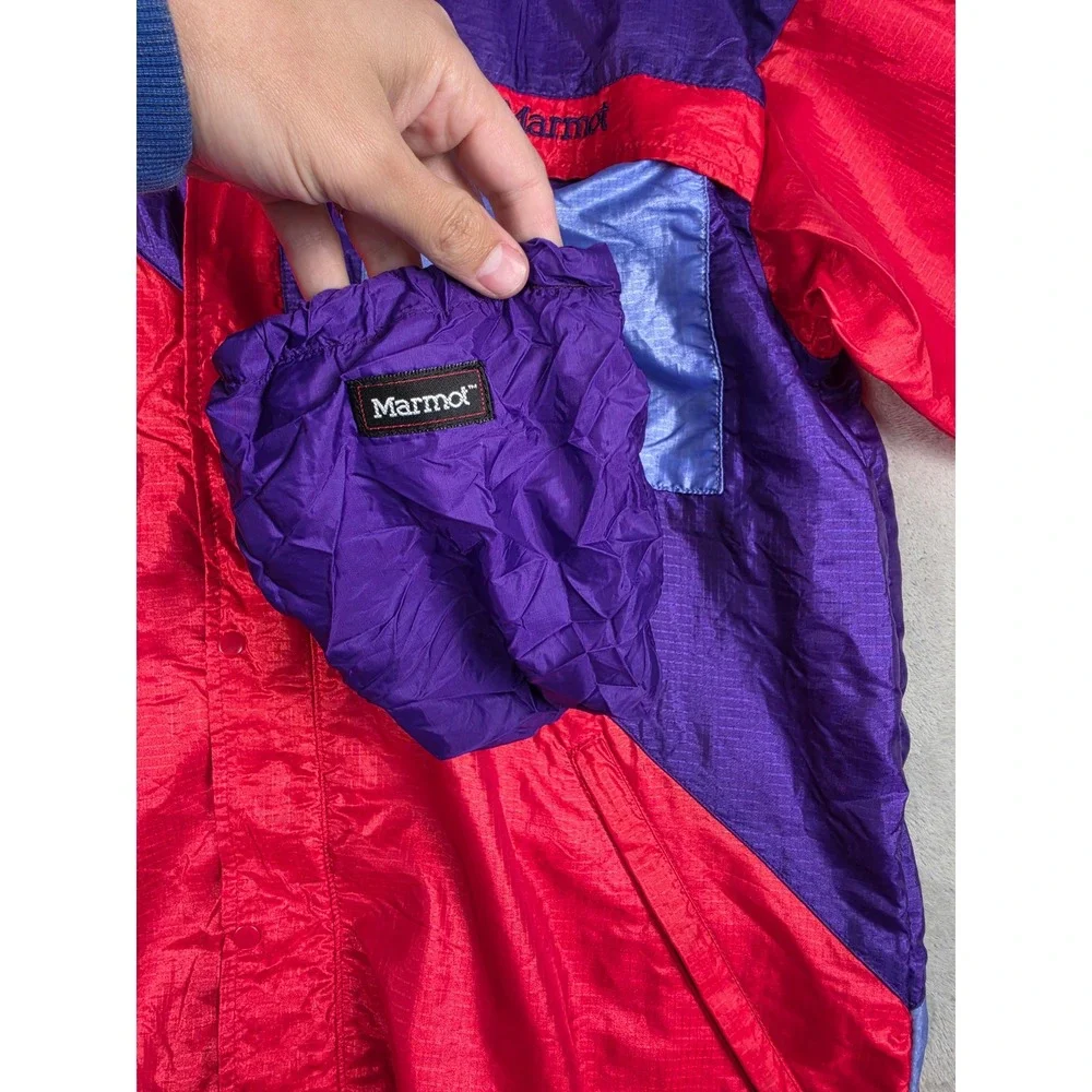 Vintage Marmot Windbreaker Jacket Mens L Red Colorblock Packable Full Zip